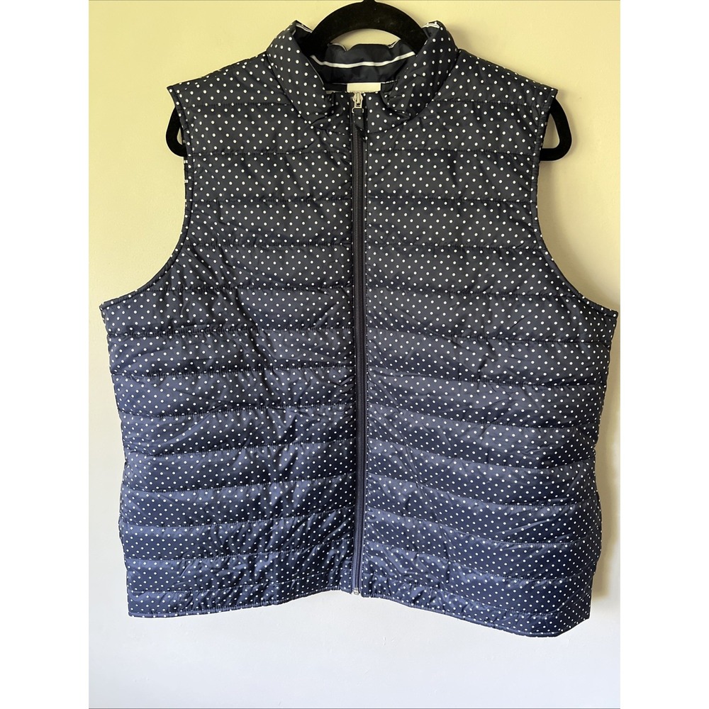 Weekends by Chico's Polka Dot Mock Neck Vest Size 3 Large Navy White NWT Coastal